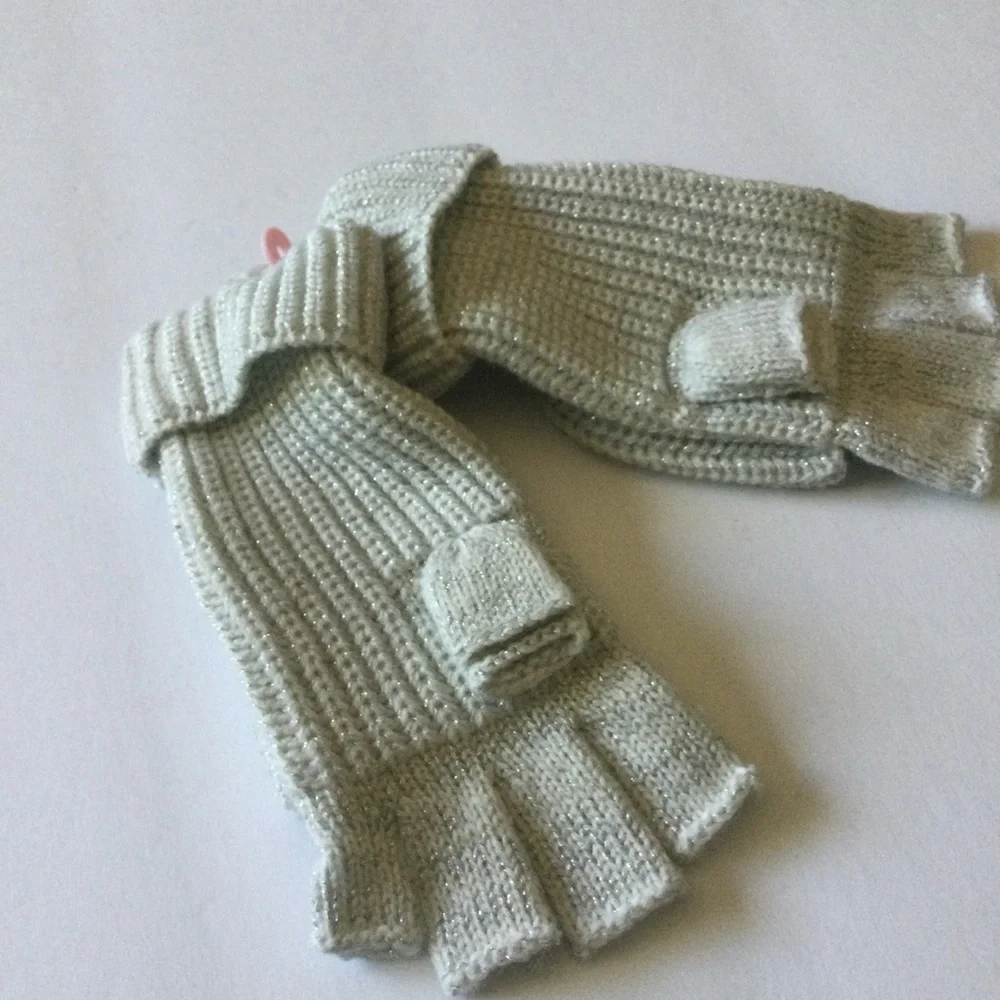 KATE SPADE METALLIC BOW POP TOP CONVERTIBLE MITTENS FINGERLESS GLOVES SILVER NWO